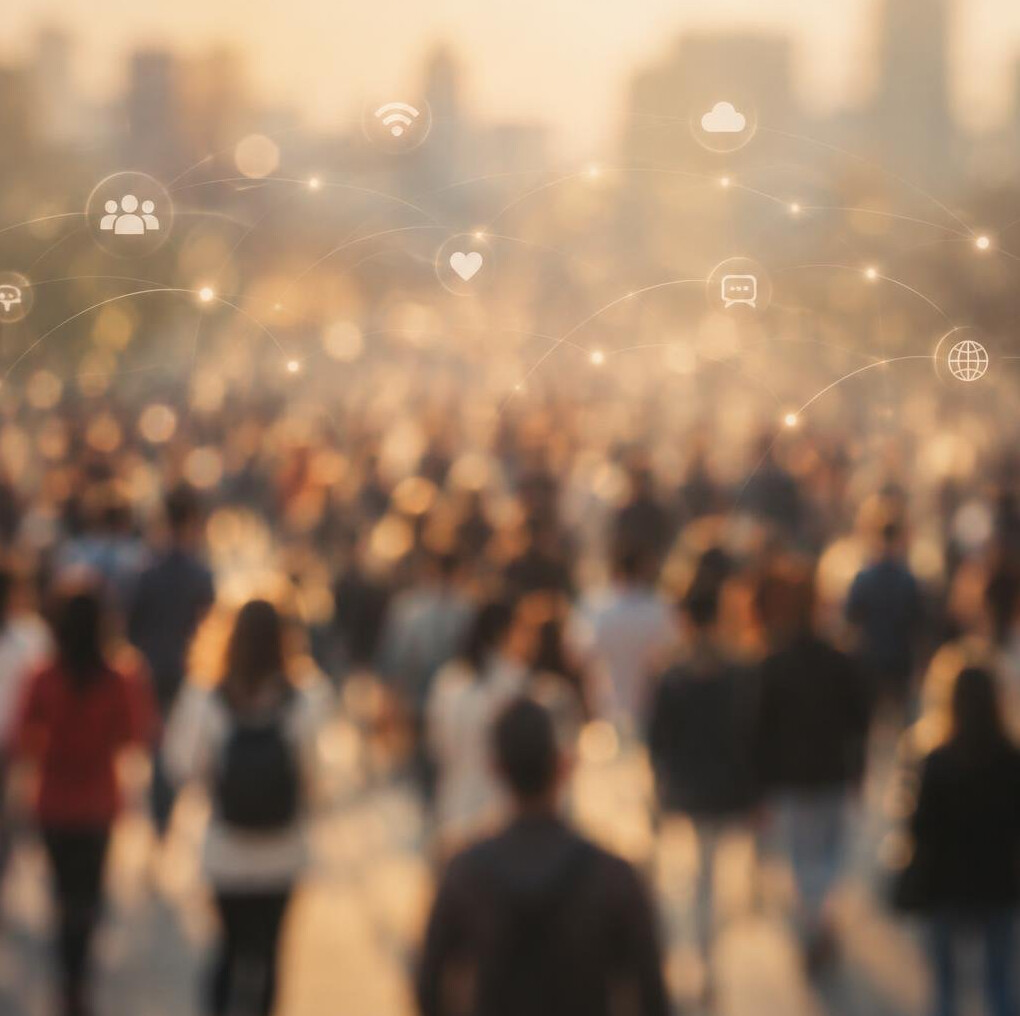Blurred silhouettes of a crowd in soft focus