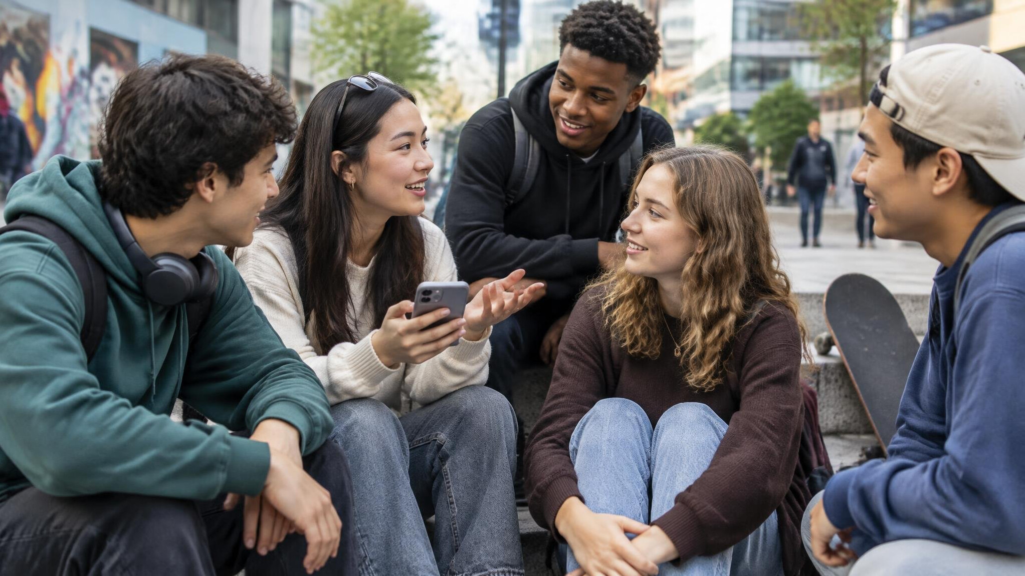 young adults discussing trends