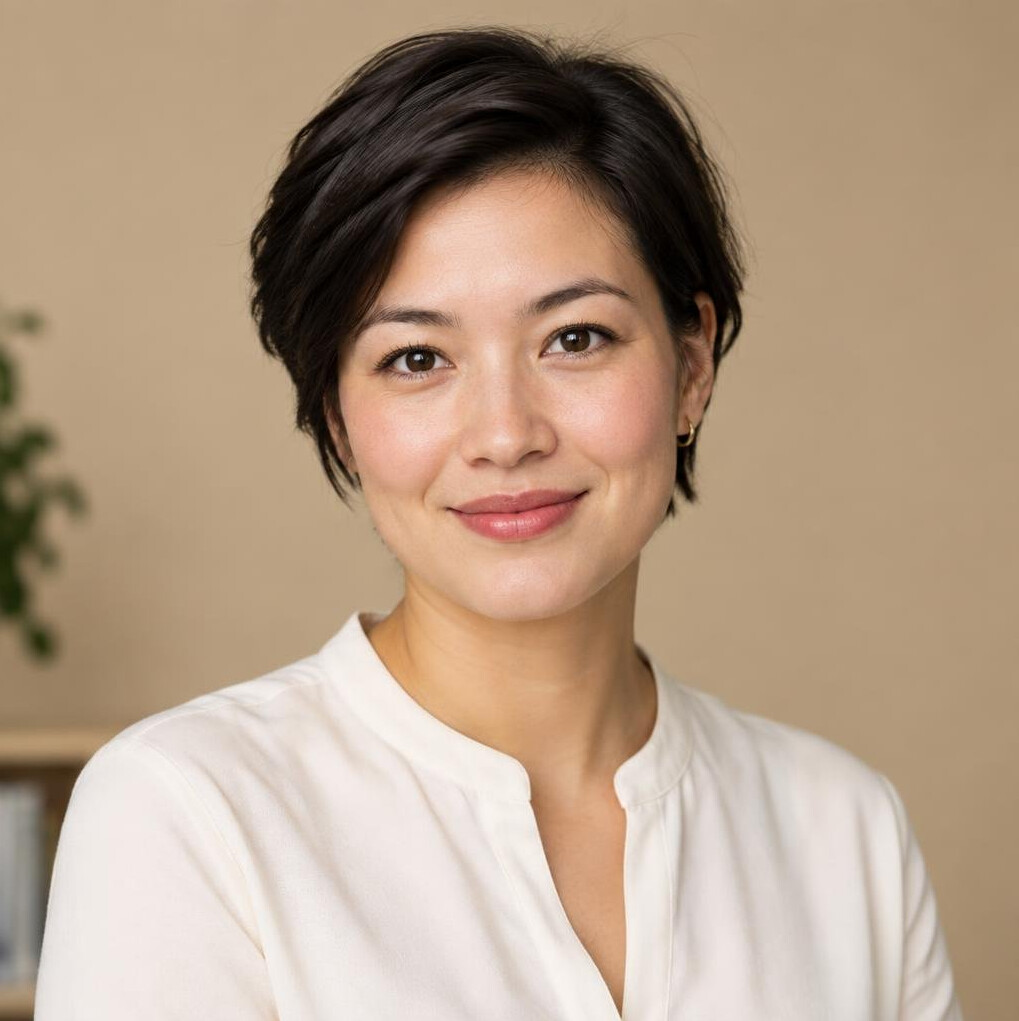 Studio portrait of a woman researcher with short hair